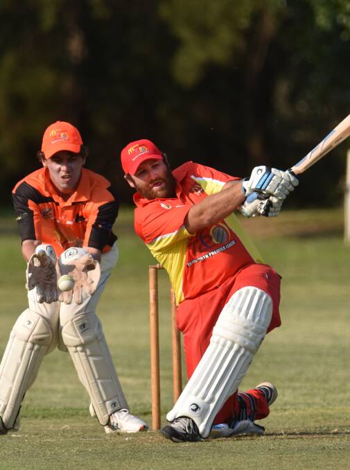 Shawn Mepham goes big during his unbeaten century for 
McDonald’s against TPW Tigers last night.  Photo: Geoff O’Neill  201115GOF03