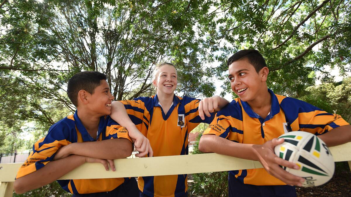 Malik Hunt (left) and Levi Allan will play for the North West open rugby league side at the  State PSSA Carnival in Wyong but Jasmine Verrall (centre) will be in 
Tamworth with her NW Under 11 boys’ side in mid-June for their State Carnival. Photo: Gareth Gardner 030516GGD03
