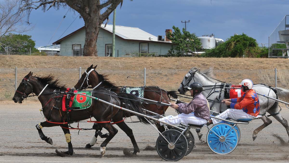 Craig Clegg and The Muse are second to Merry Jasper in this October 27, 2014 race at Tamworth Paceway.  Photo: Gareth Gardner 271014GGC05