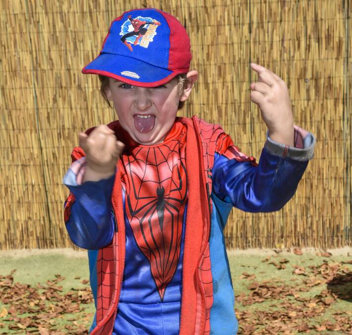 SUPERHERO POSE: Rowan Clark shows off his best Spiderman pose. 300816PHB06