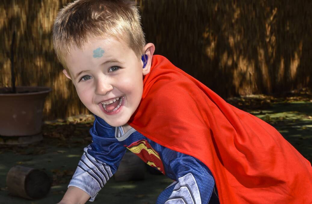 SUPERMAN: Little Declan McDonald channelled his inner superhero for the day. 300816PHB14