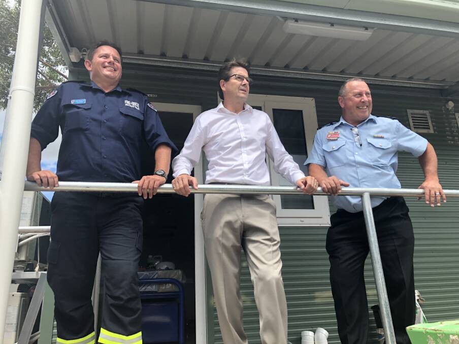 NEARLY FINISHED: Station officer Glen Willsallen with Tamworth MP Kevin Anderson and Superintendent Tom Cooper. Photo: Haley Craig 