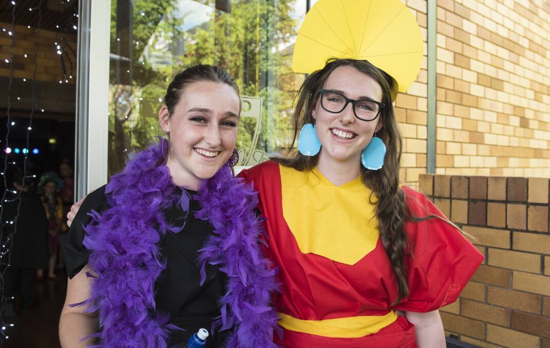 COLOURFUL: Maddy and Amela Dadd show off their creative and colourful costumes. 221116PHB13