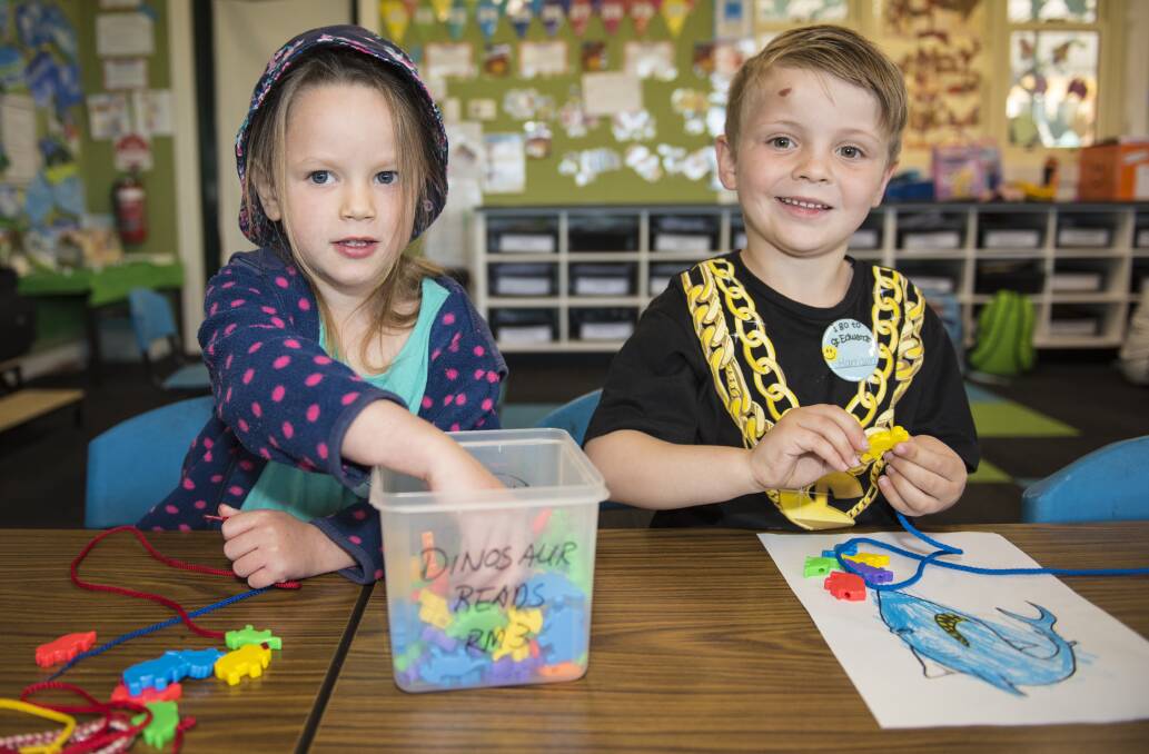 KINDY KIDS: Sally Dietrich and Harrison Cooper enjoyed their experience of kindergarten. 141016PHB19