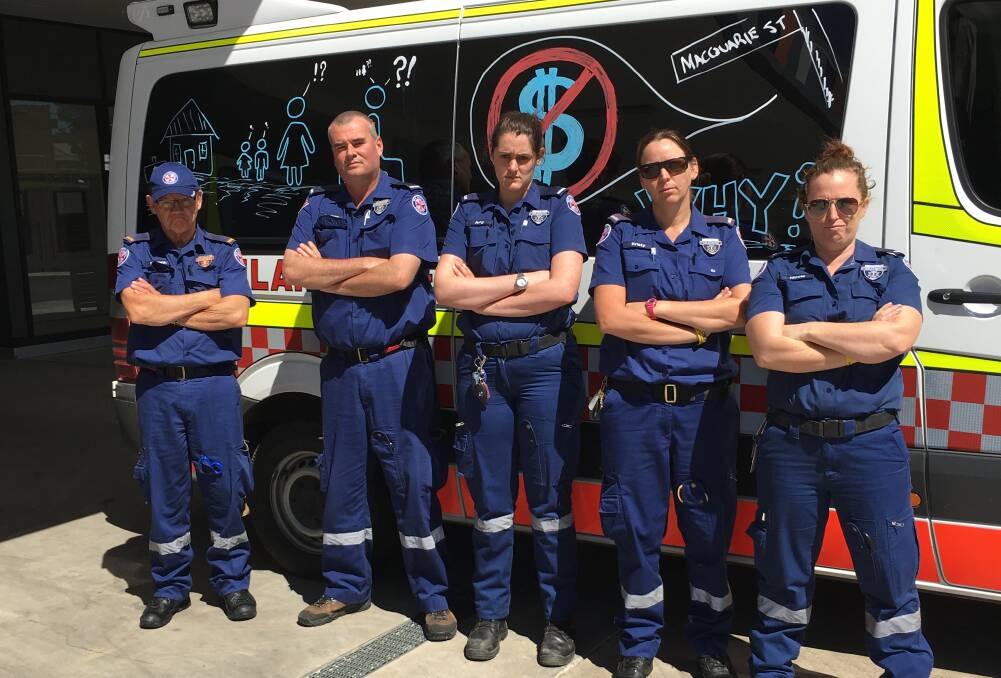 NOT HAPPY: Tamworth paramedics Paul Nowland, Andrew Etherington, Amy Maddock, Kristy Androutsos and Nicole Beacroft. Photo:Supplied