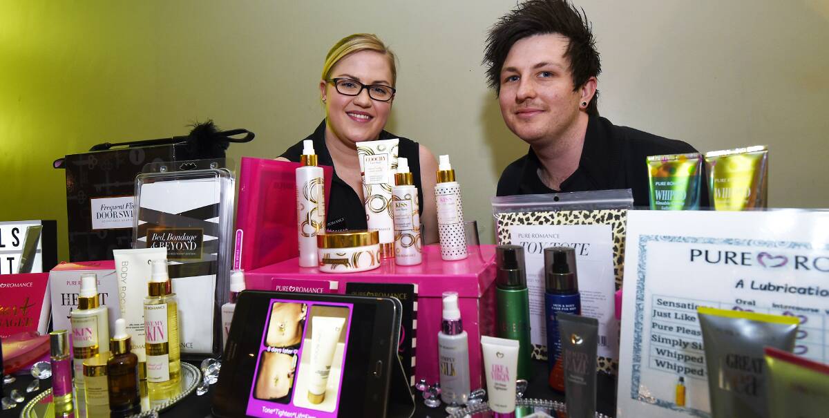 PURE ROMANCE: Jenna Crandell and Shane Ayton were excited to showcase their products. 140816GGB06