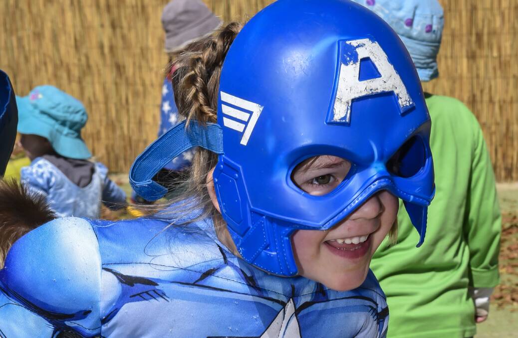 HEROES:  Tara Beecham all smiles as she dresses up in superhero disguise. 300816PHB17