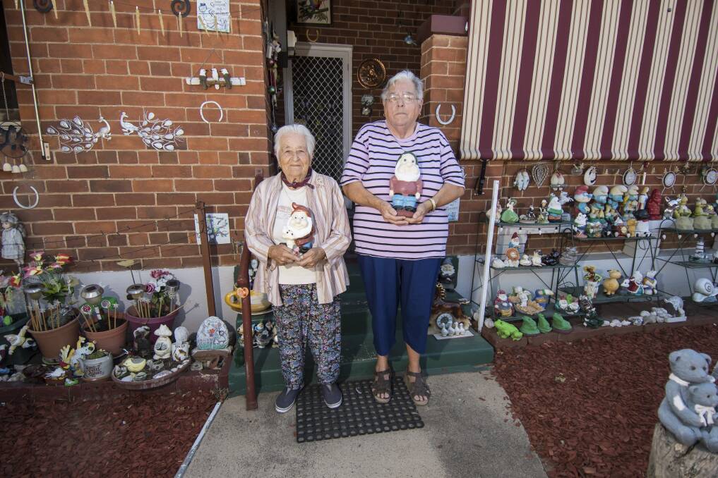 FUNDRAISER: Julia and Anne Gregory are selling the gnomes to raise money for the Tamworth Palliative Care Unit. Photo: Peter Hardin 090118PHB006