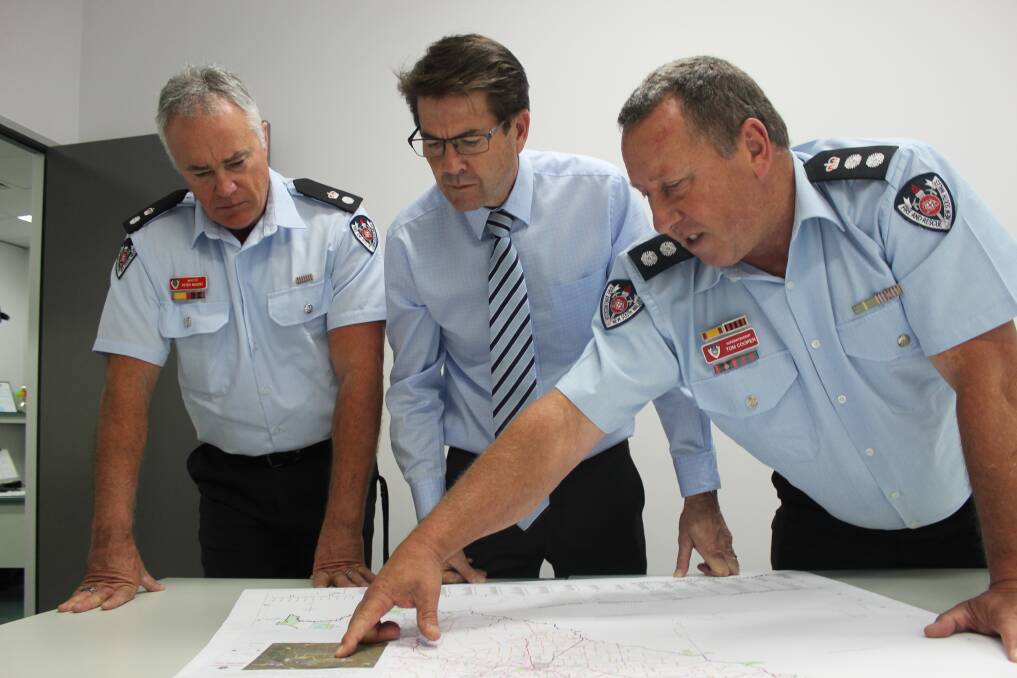 SEARCH ON: Tamworth zone Inspector Peter Nugent, Tamworth MP Kevin Anderson and zone fire Superintendent Tom Cooper are on the lookout for a new station site. Photo: Supplied 