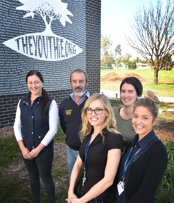 FINALISTS: Tamworth Youth Centre staff members Karly Bourke, Brad Sutherland, Sammy Bowen, Emily Garside and Nia Jackson-King are proud to be finalists for their Youth Week program this year. Photo: Geoff O'Neill 190716GOB01