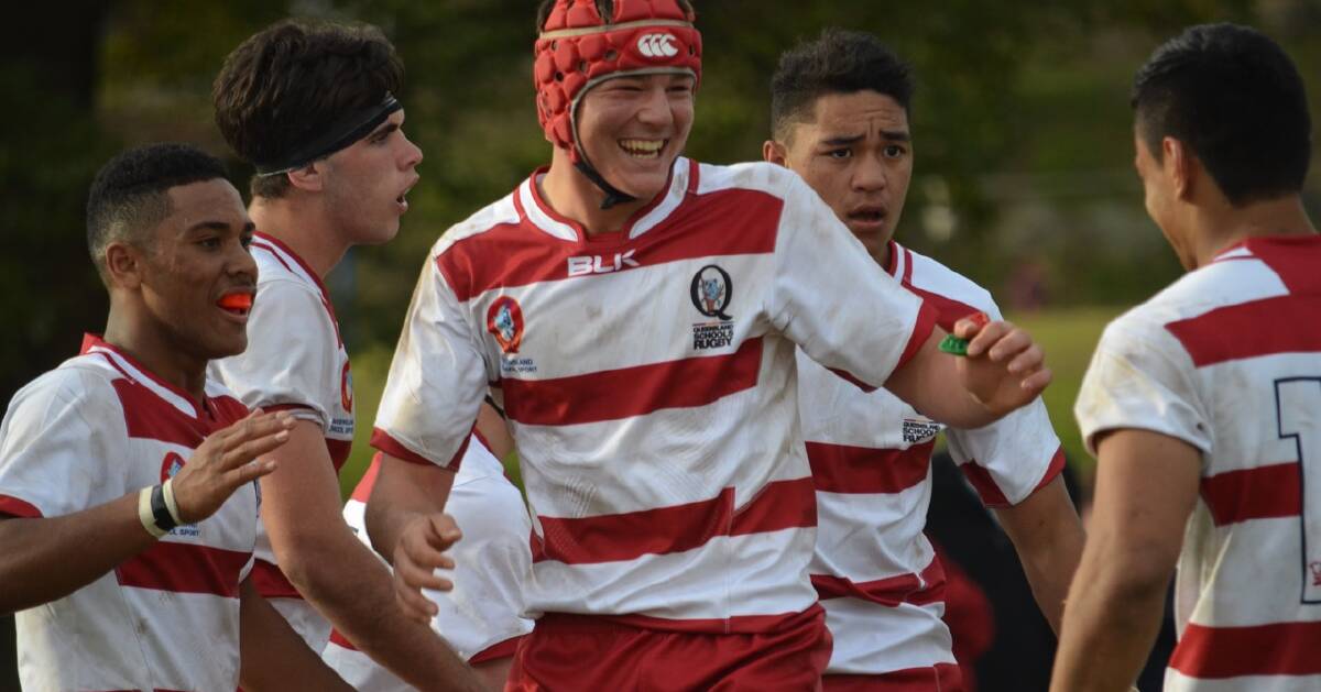 HAPPY TOURIST: Gunnedah product Harry Wilson (centre) played one match for the Australian Schoolboys on their rugby union tour of Samoa and New Zealand.