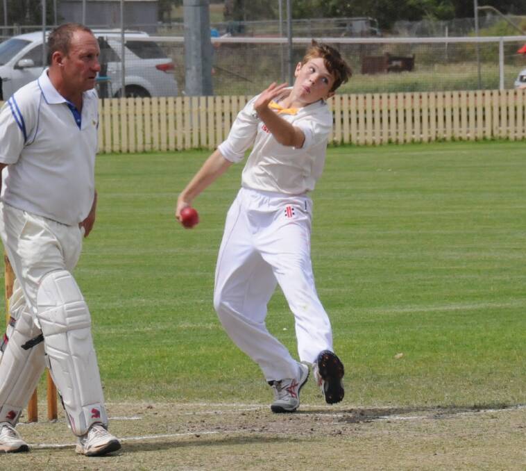 A TASTE OF SENIOR GRADE: Young talent Kaleb McIlveen took a wicket in Court House's outright victory. Bruce Hockings was at the non-striker's end for this delivery.