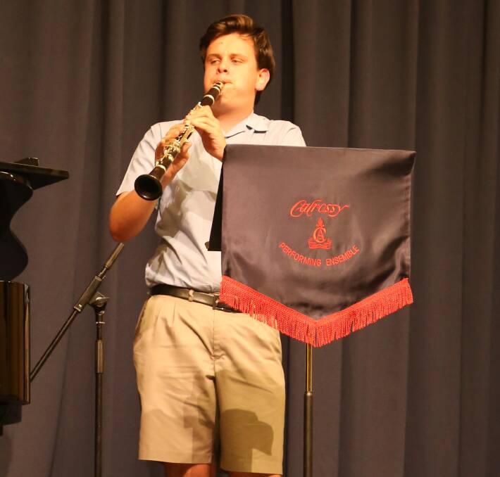 Year 11 student at Calrossy, Lachlan Barry, played the clarinet at the  Performing Arts Evening.