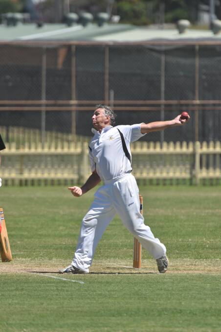 About to release: Tamworth bowler Greg Kellett in mid-motion during his team's match with New England yesterday. Photo: Matt Attard