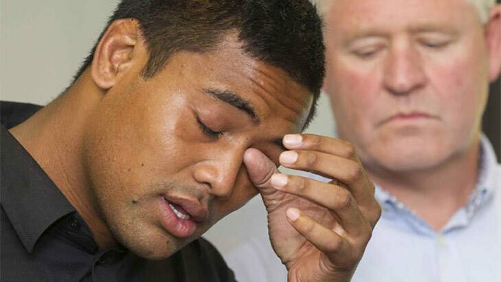 Tearful: Julian Savea apologises during a press conference on Sunday. Photo: Maarten Holl
