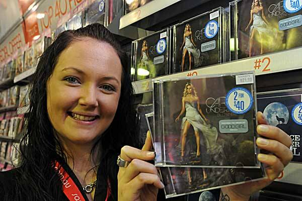 TOP SPOT: Carrie Underwood’s new album, Blown Away, has been moving quickly in Tamworth, according to Sanity Shoppingworld store manager Jess Wilkinson. Photo: Geoff O’Neill 110512GOF01
