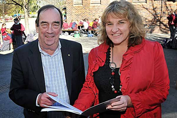 LEARNING ASSESSMENT: Quirindi High School principal Meghanne Clarke helping literacy and numeracy reviewer Ken Boston understand two programs that are in place for students at the school as part of his investigation into which programs work in the long term.  