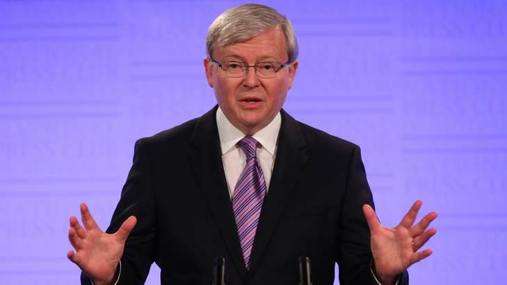 Prime Minister Kevin Rudd addresses the National Press Club in Canberra. Photo: Andrew Meares
