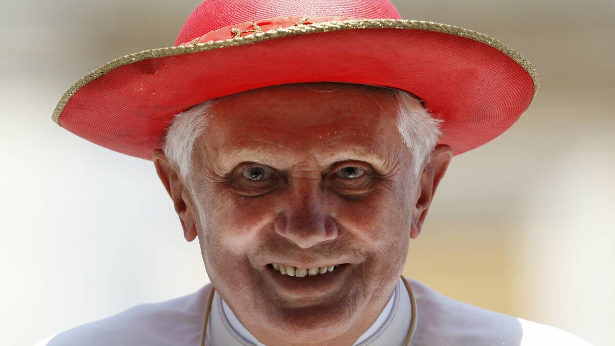 Pope Benedict XVI wears a Saturno hat as he leaves at the end of his Wednesday general audience in Saint Peter's Square at the Vatican in this June 3, 2009 file photo. Photo: REUTERS