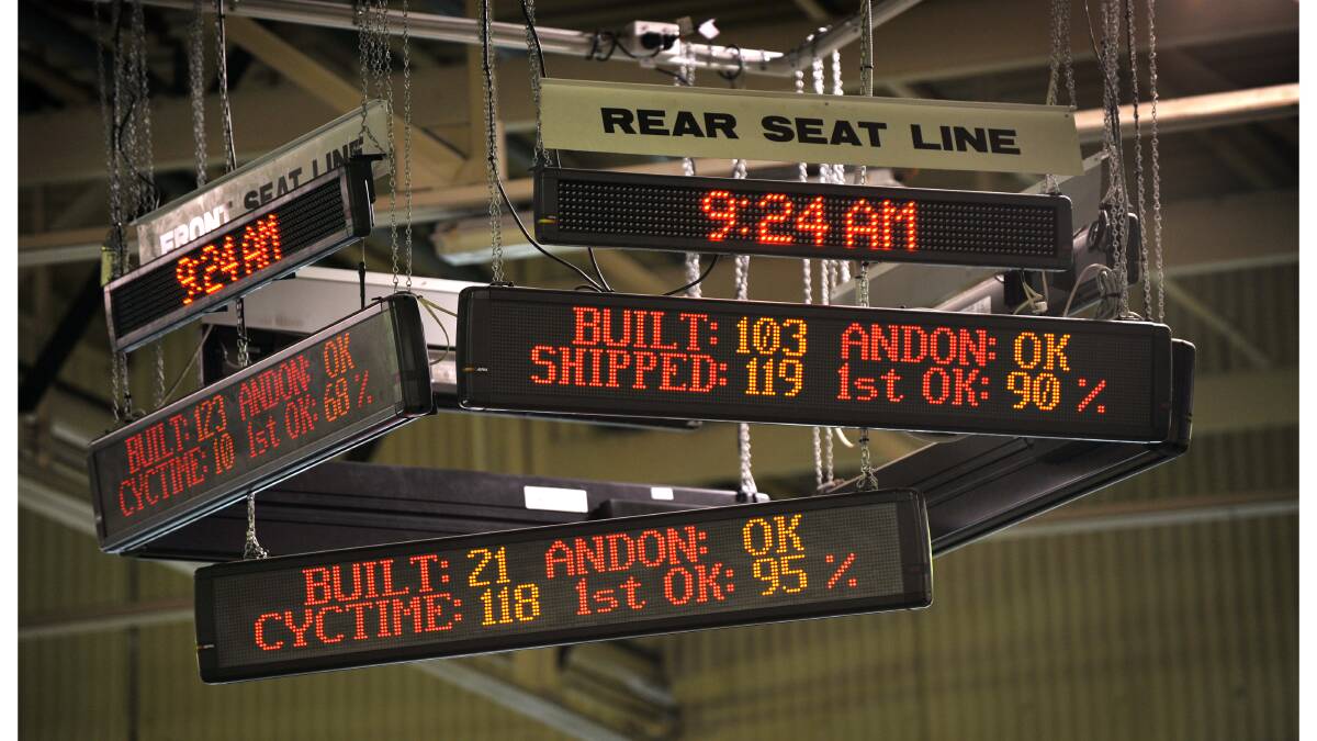 Screens track manufacturing times at Ford's Broadmeadows plant in 2008. Photo: CRAIG ABRAHAM