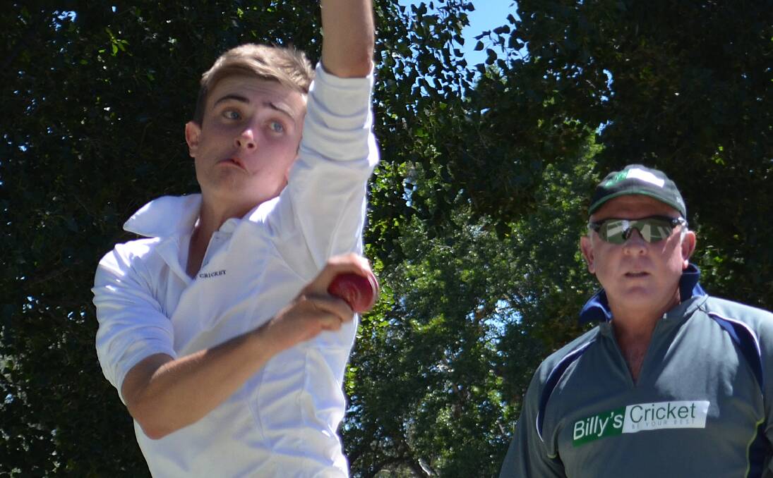 TAS bowler Dominic Pilon rips one in under the eye of former Australian Test quick Craig McDermott. Photo: Christopher  Bath 190114JA05