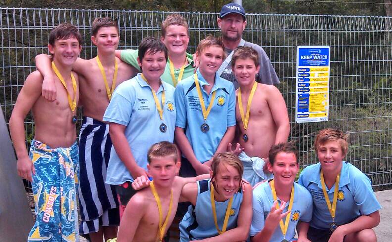 The Tamworth U14 boys won their division at the Country Junior Water Polo Championships on the weekend. (Back from left) Lachlan Wheeler, Vincent Colby, Doughal O’Rielly, Ian Moxon (coach); (Middle from left) Kane Clinch, James Newberry, Patrick Hofman; (Front from left) Isaac Moxon, Jake Mitchell, Will Clinch, Luke Johnstone.