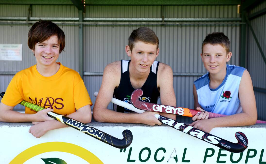  Hamish McAdam (left, 13s), Josh Worpel (centre, 18s) and Ehren Hazell (15s) have been selected for NSW indoor duties.   Photo: Barry Smith 070114BSF01