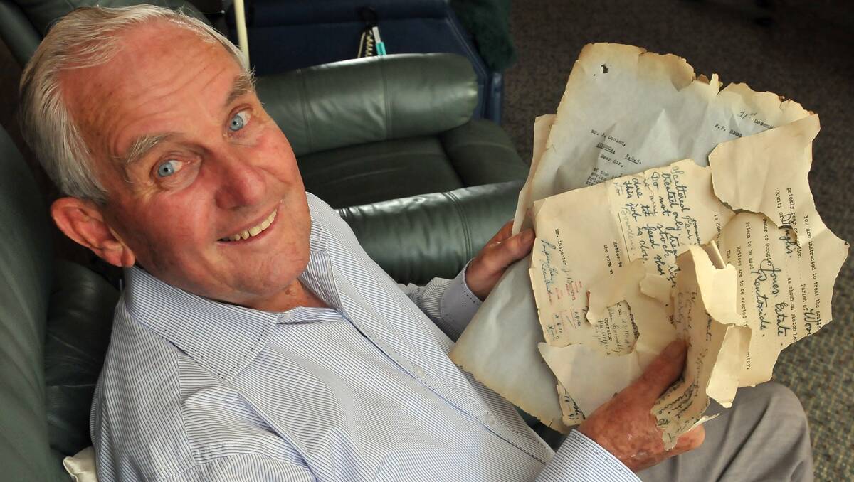 HISTORIC FIND: Roy Bradbery has collected a number of documents that were left behind when the former weeds and soil conservation shed on  Tamworth’s Johnston St was demolished.  Photos: Geoff O’Neill 270912GOD01