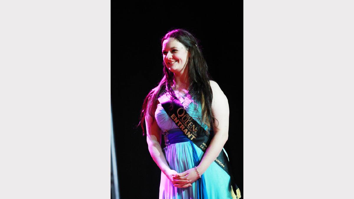 Queen Quest entrant Emma Gillies on stage at Sunday's crowning dinner. Photo: Gareth Gardner