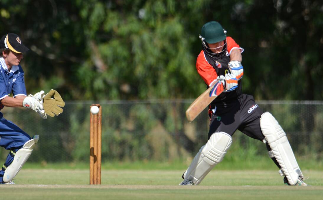 Adam Jones cuts for Albert Hotel side in the local T20 competition. While he helped them to a Tamworth T20 Final on January 10 his brilliant century in Jamberoo yesterday helped Tamworth to a SCG Country Cup Final at the Sydney Cricket Ground on January 12.  Photo: Barry Smith 131213BSG08