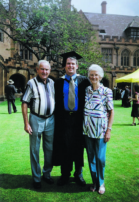 Roy and Yvonne Bradbery with son Michael after a recent graduation ceremony in  Sydney. Michael has been named NSW Golf Course Superintendent of the Year.