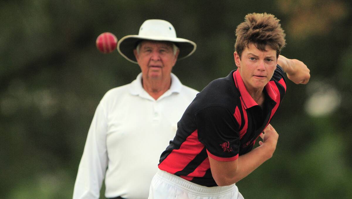 Bill Buster, seen here  bowling for Calrossy in a Ron George Trophy clash is in the Tamworth Blue Under 16s for next  season's Hunter Valley Junior competition. Photo: Barry Smith  180213BSE13