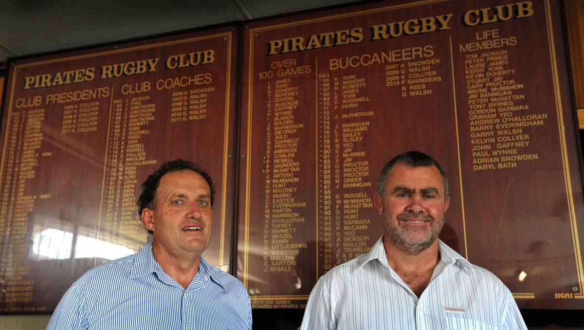 Newest Pirate life members Daryl Bath (Left) and Adrian Snowden.  Photo: Barry Smith 071112BSH01