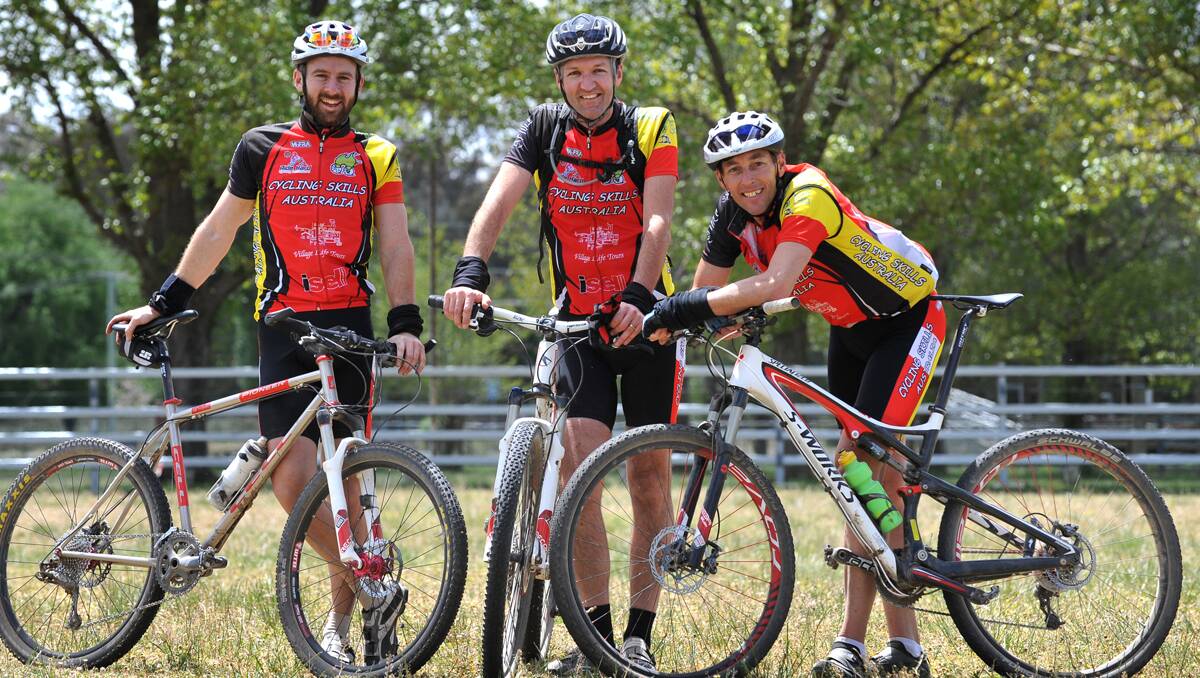Maitland’s Secret Men’s Business Team (from left) Stuart Lord, Pat Lane and  Scott Steward thought they had won but were downgraded to third in Sunday’s Extreme Challenge of the Walcha Mountain Bike Teams Challenge.  Photo: Barry Smith  281012BSB17