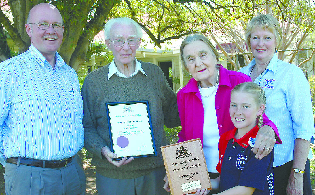 DEEPLY MISSED: The late Dr John Prior with former member for Tamworth Peter Draper, left, wife Betty and Chloe Davis and Noreen Boehm at the presentation of his Premier’s Community Service Award in 2007. Photo: Namoi Valley Independent