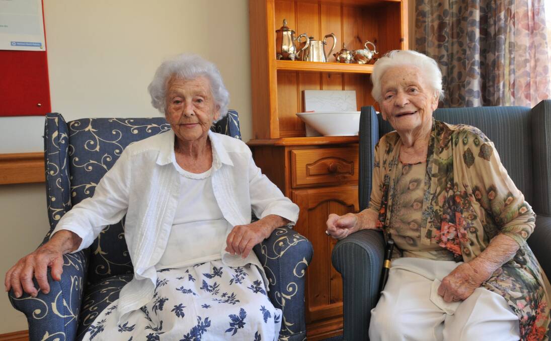 LIFE VETERANS: Walcha’s oldest citizens, Margie Holden and Poppy McLaren. Photo: Geoff O’Neill 300114GOF01