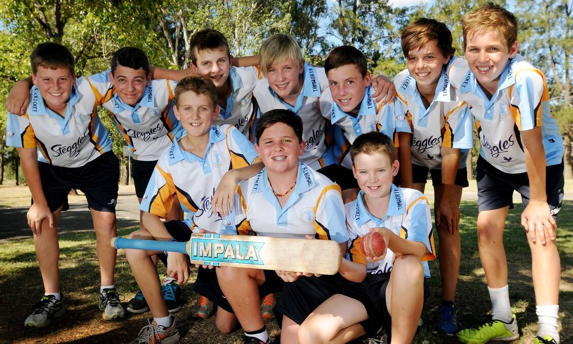 The Tamworth U13s cricket team are off to the Ballina Carnival in January.  Logan Barnes, James Austin, Alex Roseby, Nathan Watts, Kyle Jennings, Lachlan Barton and Joe  Doherty.  Front- From Left,  Toby Craig, Hamish Fauchan and James Wallace. Absent - Sam Buster and Brad Cameron.  Photo: Gareth Gardner 181213GGH01