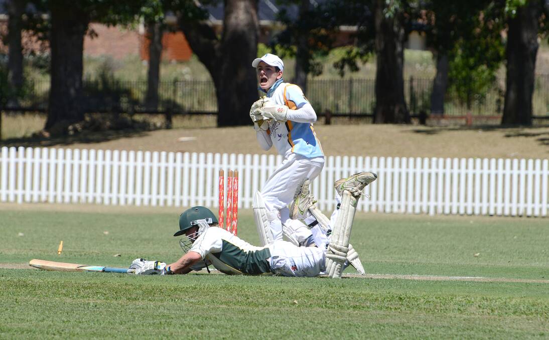 Hastings’ Lachie Smith dives in to make his ground in a close run out play against Tamworth earlier this week.