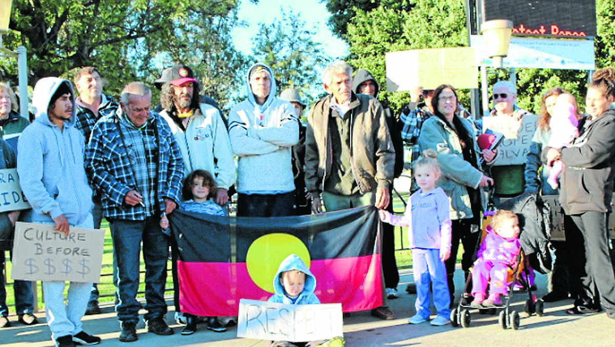 PICKET LINE: Gomeroi people picketing outside the mine company’s office in Boggabri have called for respect of their  culture and  heritage.