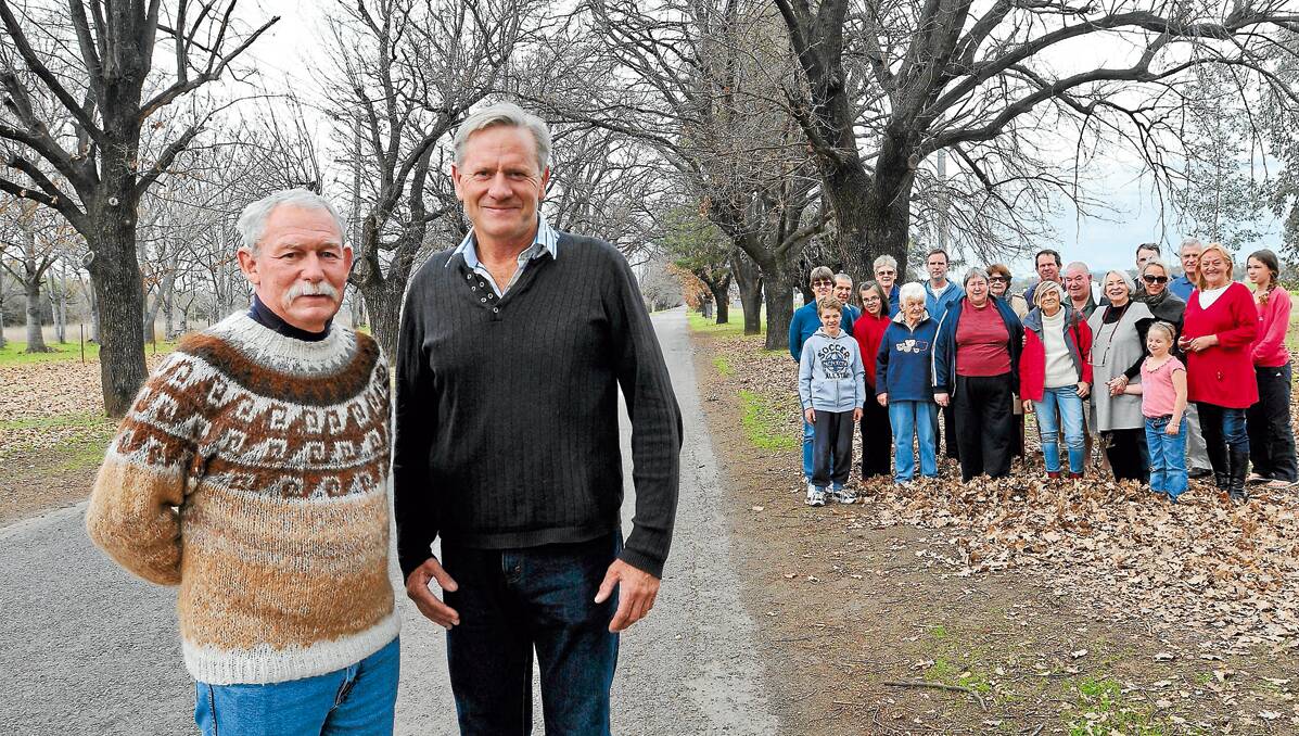 A STEP CLOSER: Steve Warden, left, and David McKinnon and their fellow supporters are happy Tamworth Regional Council has supported the proposed listing of King George V Ave on the NSW State Heritage Register. Photo: Geoff O’Neill 100713GOD01