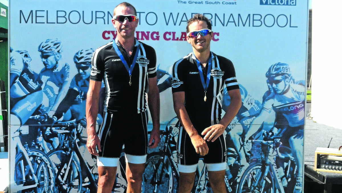 Dan Wilks, left, and Sam Horwood on the Melbourne to Warrnambool podium.