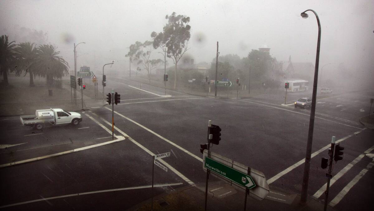 Severe thunderstorms have hit Tamworth this afternoon, bringing large hailstones and cutting off power to residents. Pictured is the Tamworth CBD. Photo: Kitty Hill