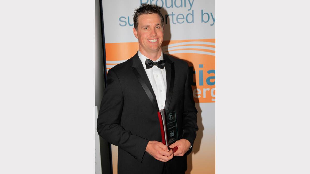 Ruralfit's Andrew Mahony accepts the award for Excellence in Health and Wellbeing at the Quality Business Awards held at TRECC on Friday night. Photo: Robert Chappel