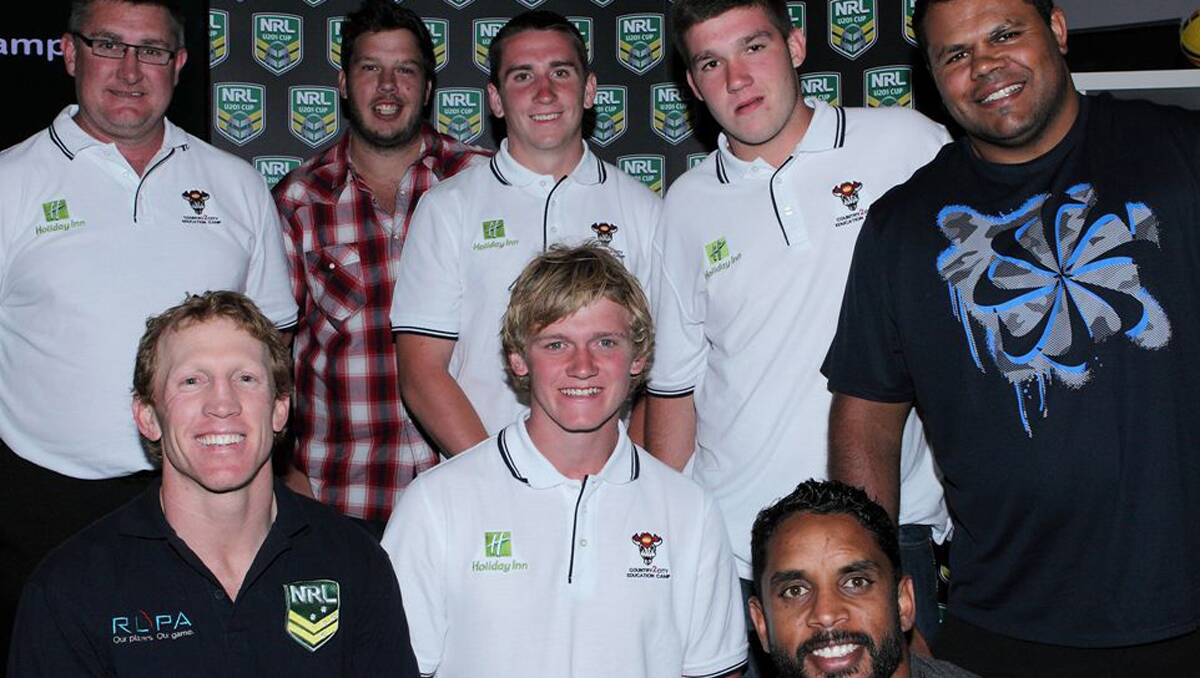 GNA was part of the NRL Rookie Camp in Sydney (back from left) Greater Northern Regional Manager Scott Bone, Warialda’s Kane Cleal, Scone’s Drew Brown,  Tamworth’s  Josh Pursche, Armidale's Dean Widders (front from left) Tamworth's Alan Tongue, Glen Innes’s Jay Gallagher and Tingha’s Preston Campbell mix at the NRL Rookie Camp.
