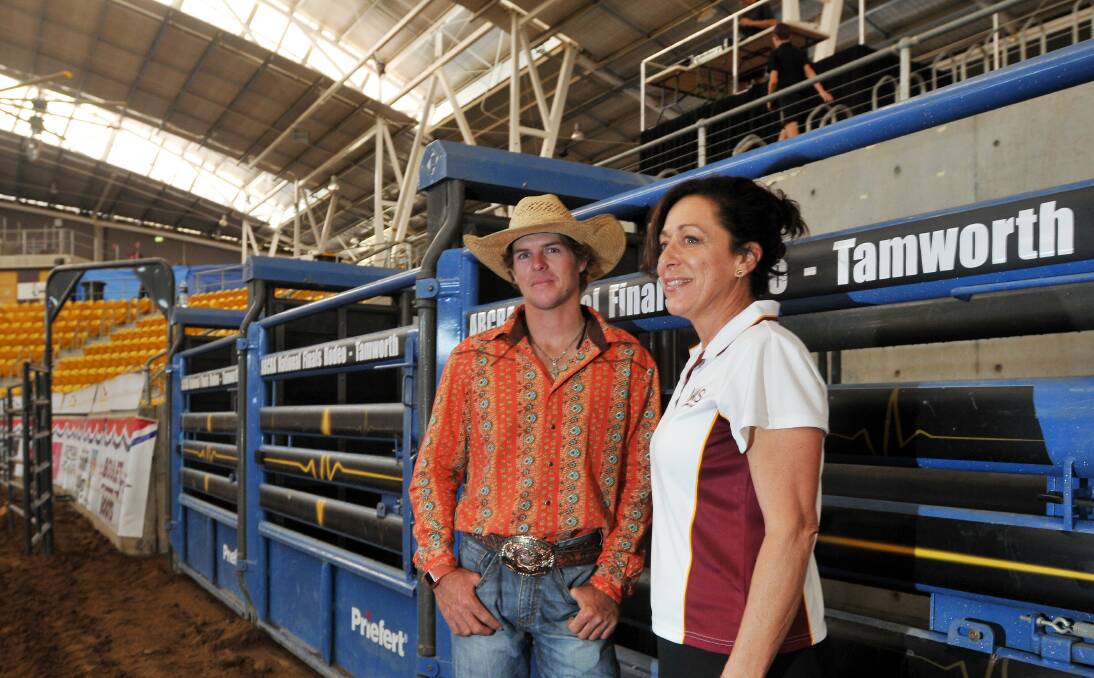 Bull riding is the newest addition to the  Northern Inland Academy of Sport. NIAS executive officer Di Hallam (right) made the announcement yesterday. With her is  champion bull rider Dave Mason, who will be one of the mentors.  Photo: Gareth Gardner 170114GGB01