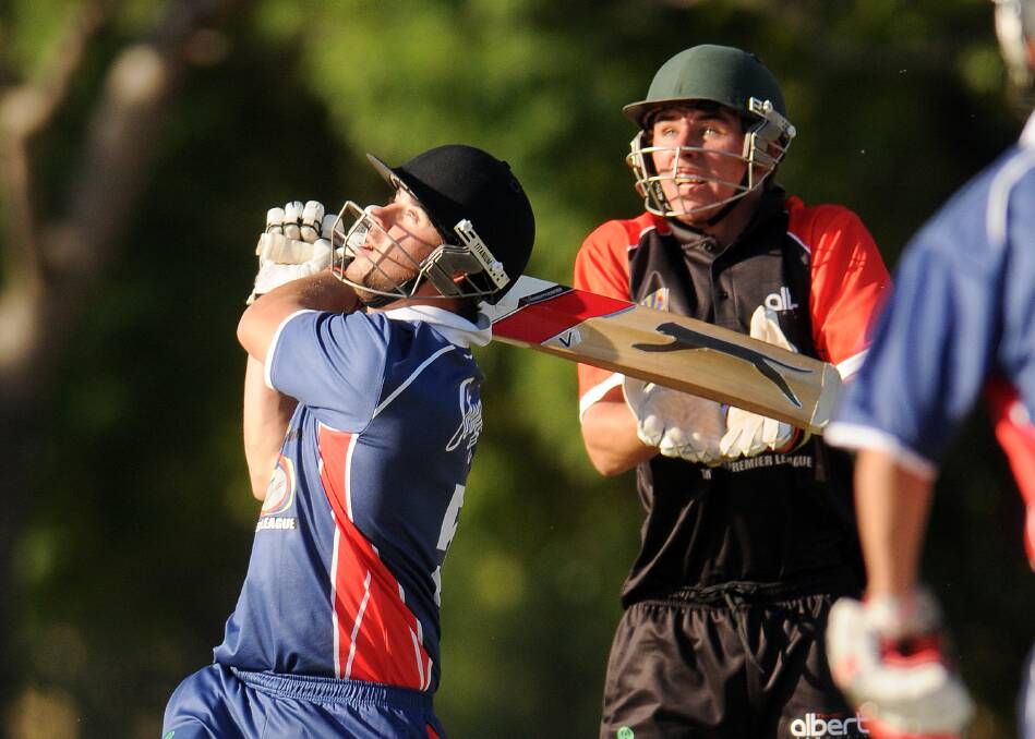 Aaron Hazlewood blazes away for his Steggles side in a  recent Tamworth T20 match against The Albert Hotel. He could join wicketkeeper, Matt Everett (pictured), in the Tamworth side for the Country Cup Final, along with his brother, Josh ... maybe. Photo: Gareth Gardner  081113GGE17