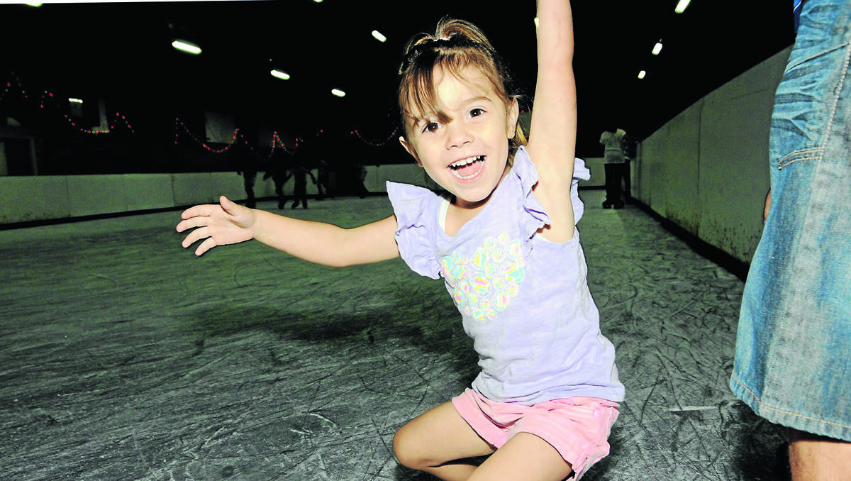 ice princess: Three-year-old Shaniqua Griggs clearly enjoyed the thrills and spills of the Winter Wonderland ice skating rink in Gunnedah. Photo: Peter Lorimer