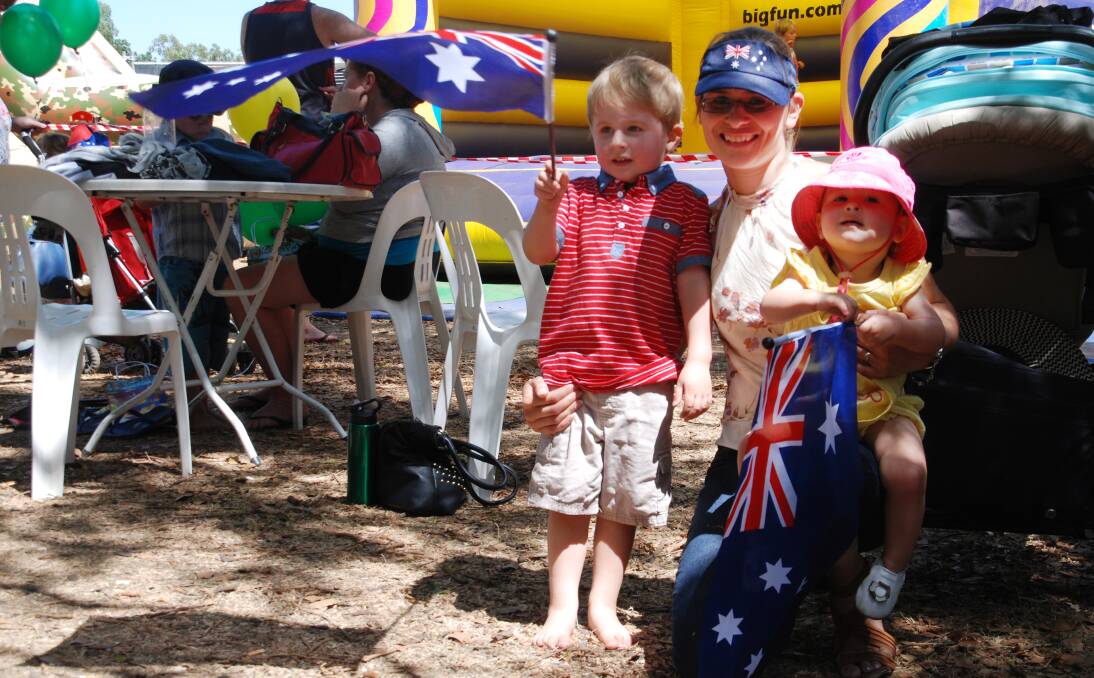 DAY OF NATIONAL PRIDE: Naomi McIver, of Tamworth with her children Harrison, 3, and Abigail, 1, enjoy the activities in Bicentennial Park. Photo: Wendy Spooner 260114W03