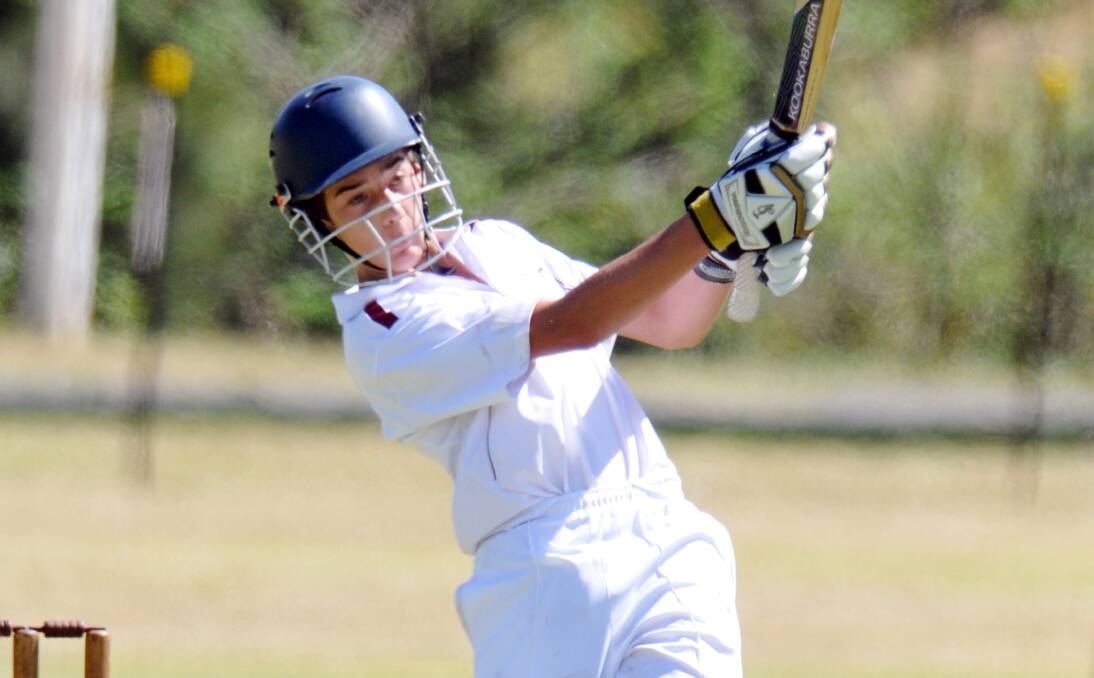 Beau Alty topscored for Nambucca Bellingen yesterday, hitting out here on his way to a good half century. 070114GOA11