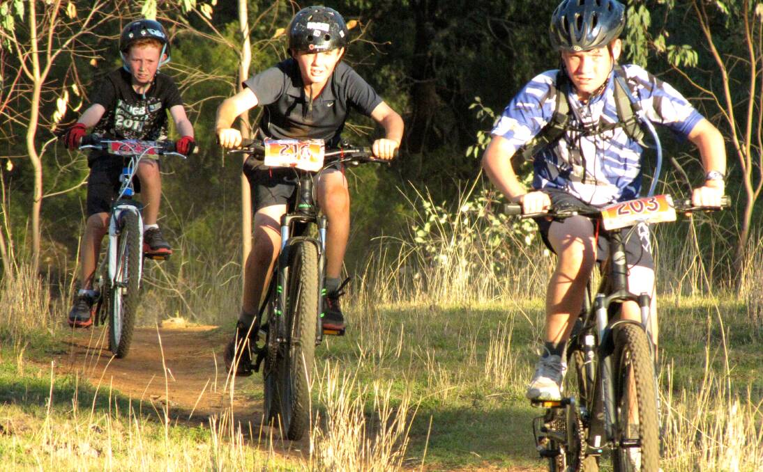 Tamworth’s young mountain bikers will be pedalling up a gear this evening. Here Noah Lewis leads Lachlan Smith and Jhett Butler along one of the Tamworth Bike Park tracks.